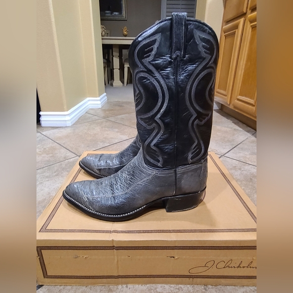 J Chisholm Black and Gray Western Ostrich Cowboy Boots - Picture 4 of 8